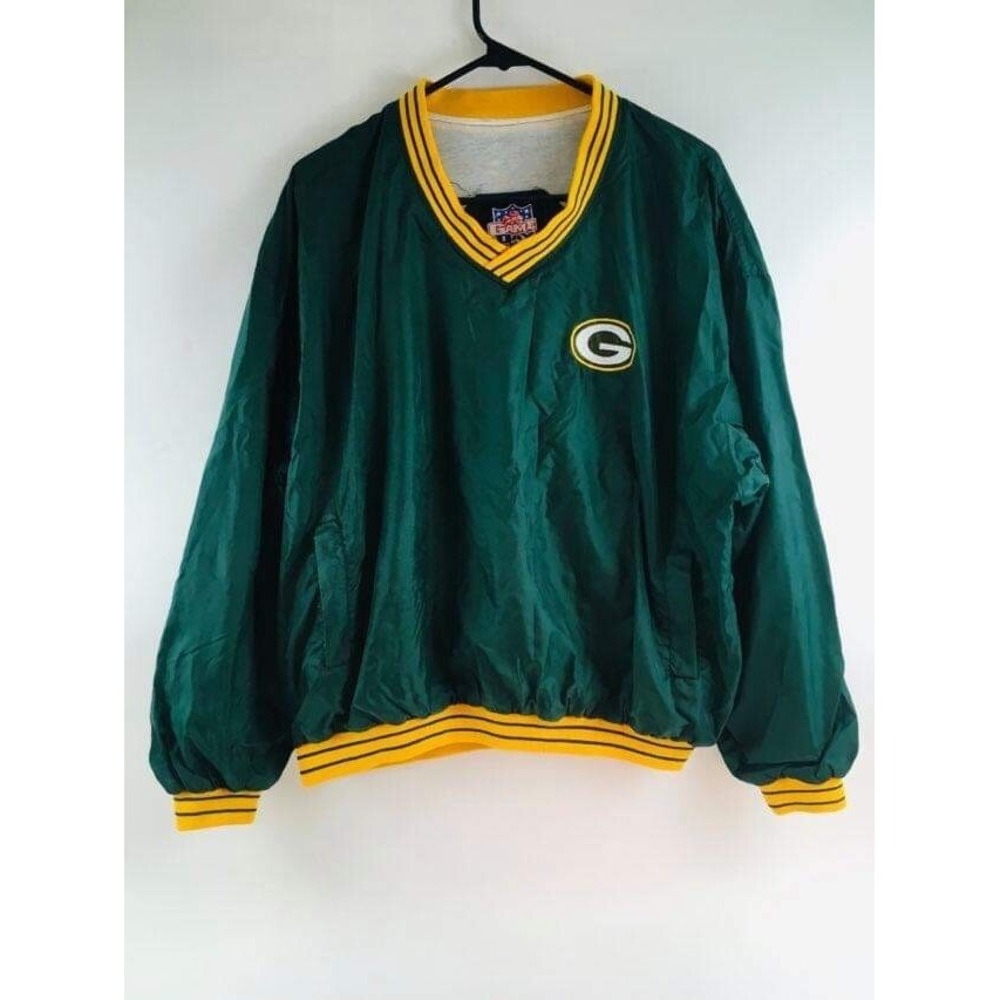Vintage Green Bay Packers Game Day Windbreaker Pullover Medium Turbo Zone, Lined